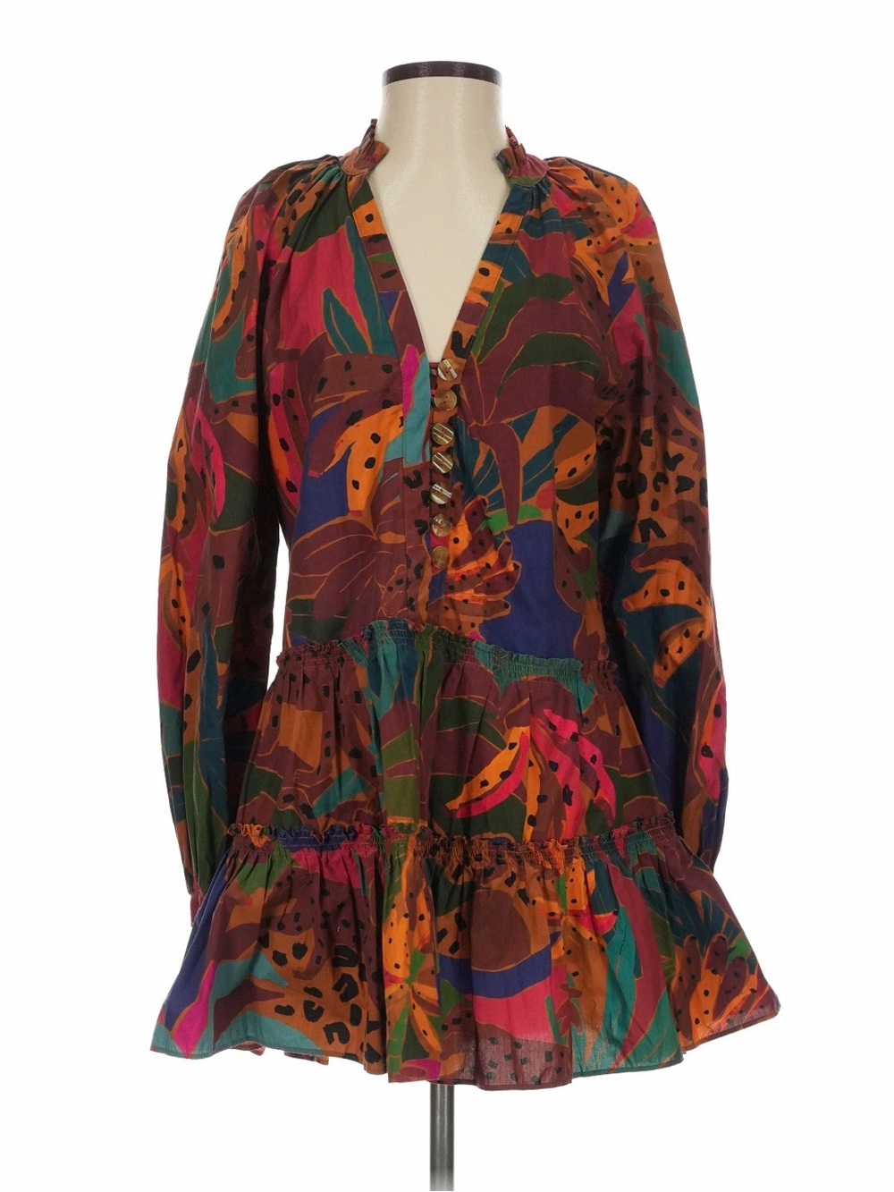 Farm Rio “Leopard’s Jungle” Brown Floral Mini Dress - XS - Picture 6 of 11